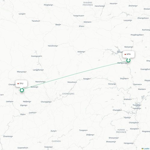 Mapa lotu bezpośredniego Xiangyang – Chengdu