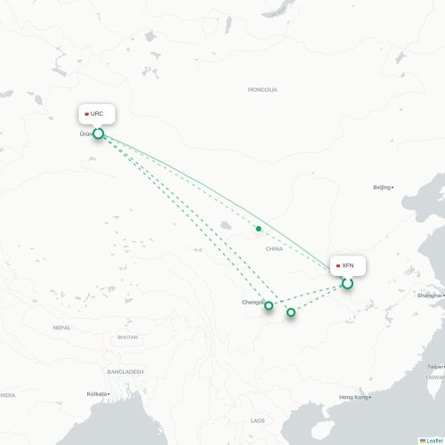 Mapa lotu bezpośredniego Xiangyang – Urumczi