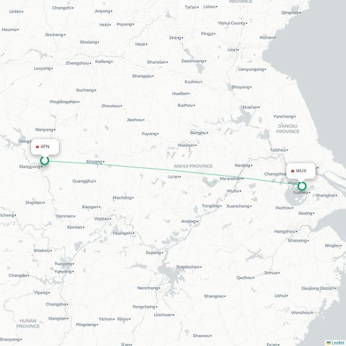 Mapa lotu bezpośredniego Xiangyang – Wuxi