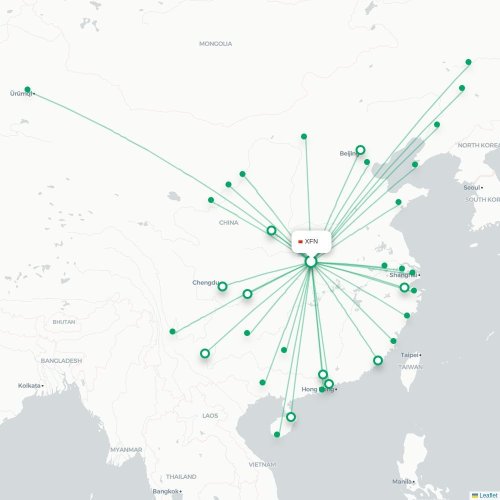 Mapa lotu bezpośredniego Xiangyang – Hohhot
