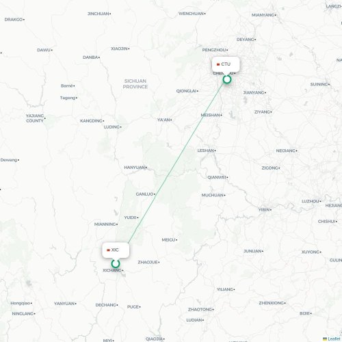 Mapa lotu bezpośredniego Liangshan – Chengdu