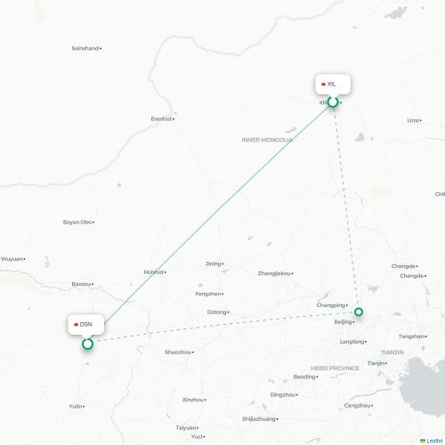 Mapa lotu bezpośredniego Xilinhot – Ordos City