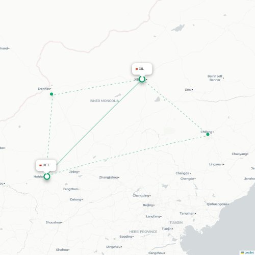 Mapa lotu bezpośredniego Xilinhot – Hohhot