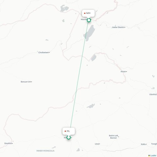 Mapa lotu bezpośredniego Xilinhot – Hulunbuir