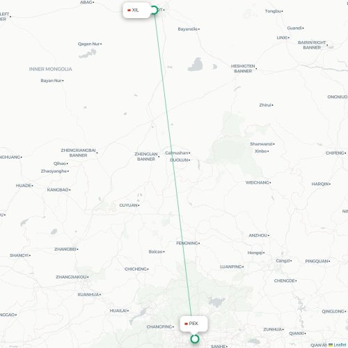 Mapa lotu bezpośredniego Xilinhot – Pekin