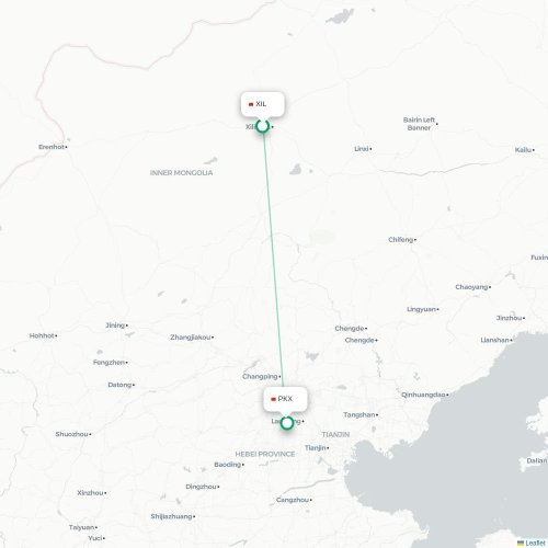 Mapa lotu bezpośredniego Xilinhot – Pekin