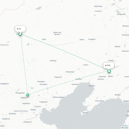 Mapa lotu bezpośredniego Xilinhot – Shenyang
