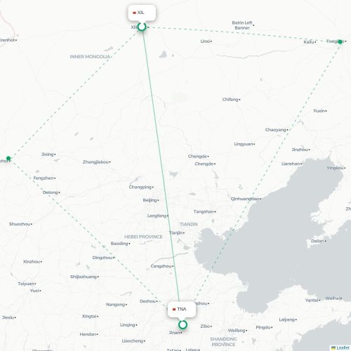 Mapa lotu bezpośredniego Xilinhot – Jinan