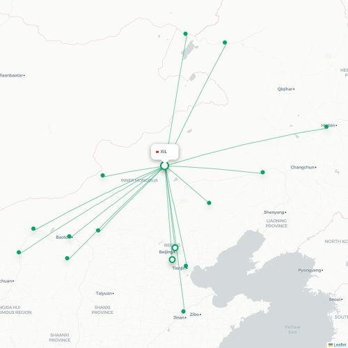 Mapa lotu bezpośredniego Xilinhot – Baotou