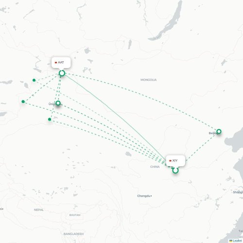 Mapa lotu bezpośredniego Xi'an – Altay