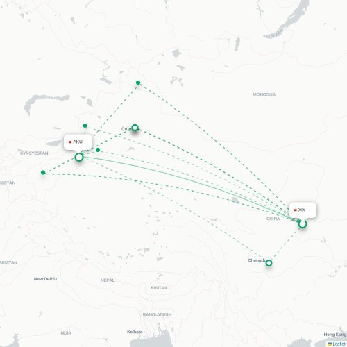 Mapa lotu bezpośredniego Xi'an – Aksu