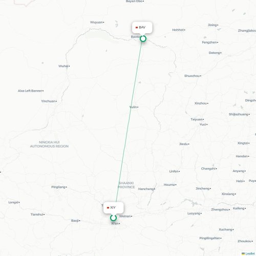 Mapa de vuelo directo Xi'an - Baotou