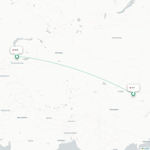 Mapa lotu bezpośredniego Xi'an – Biszkek