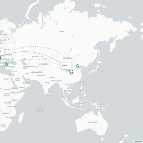 Mapa de vuelo directo Xi'an - Budapest