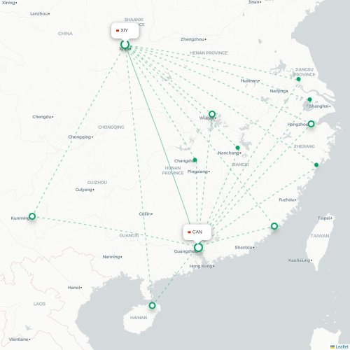 Mapa lotu bezpośredniego Xi'an – Kanton