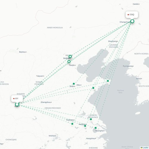 Mapa lotu bezpośredniego Xi'an – Changchun