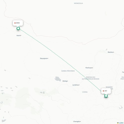 Mapa lotu bezpośredniego Xi'an – Hami