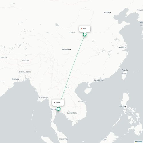 Mapa lotu bezpośredniego Xi'an – Bangkok