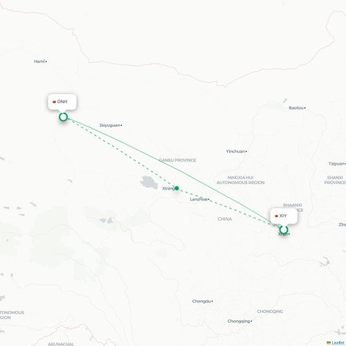 Mapa lotu bezpośredniego Xi'an – Jiuquan