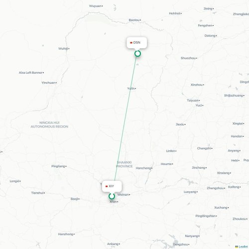Mapa lotu bezpośredniego Xi'an – Ordos City