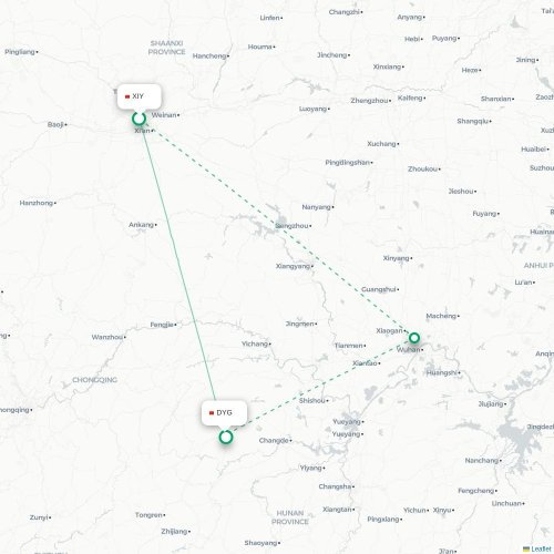 Mapa lotu bezpośredniego Xi'an – Zhangjiajie