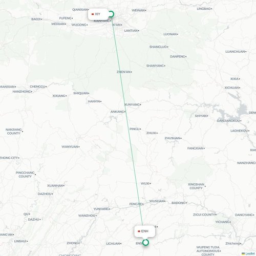 Mapa lotu bezpośredniego Xi'an – Enshi