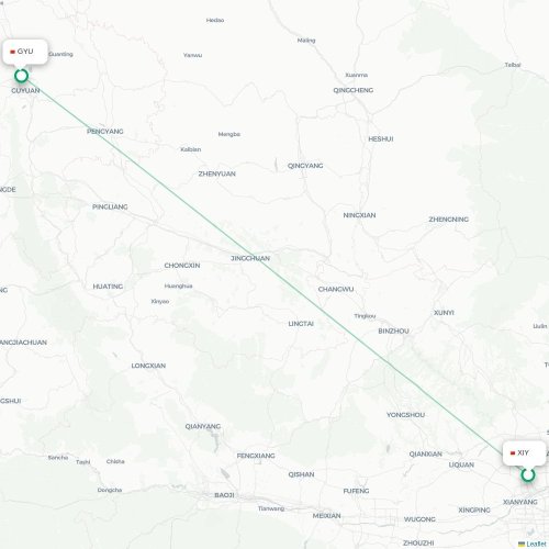 Mapa lotu bezpośredniego Xi'an – Guyuan