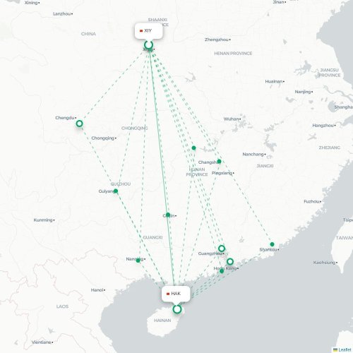 Mapa lotu bezpośredniego Xi'an – Haikou