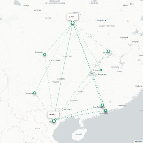 Mapa lotu bezpośredniego Xi'an – Hanoi