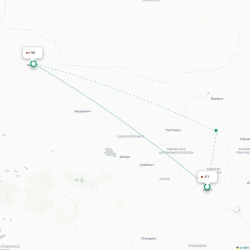 Mapa lotu bezpośredniego Xi'an – Hami