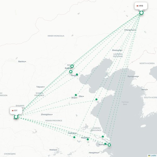 Mapa lotu bezpośredniego Xi'an – Harbin
