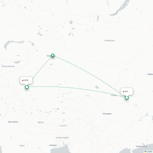 Mapa lotu bezpośredniego Xi'an – Hoten
