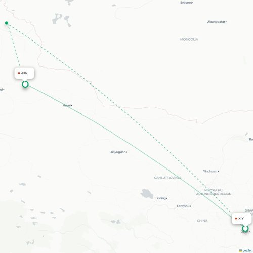 Mapa de vuelo directo Xi'an - Qitai