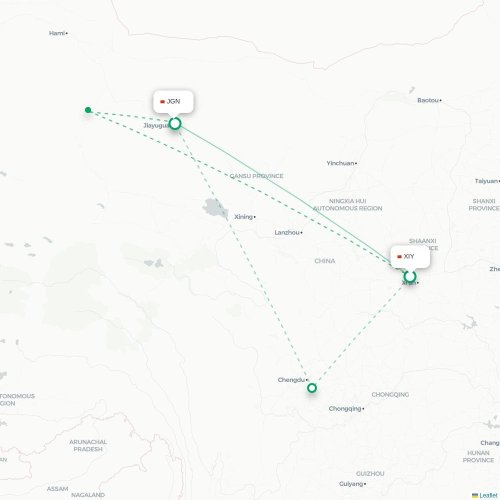 Mapa lotu bezpośredniego Xi'an – Jiayuguan