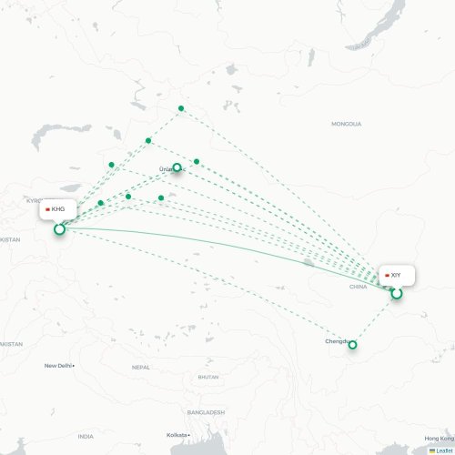 Mapa lotu bezpośredniego Xi'an – Kaszgar