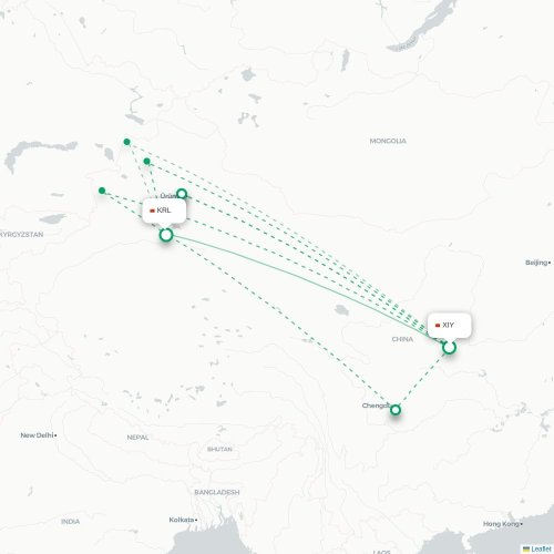 Mapa lotu bezpośredniego Xi'an – Bayingolin