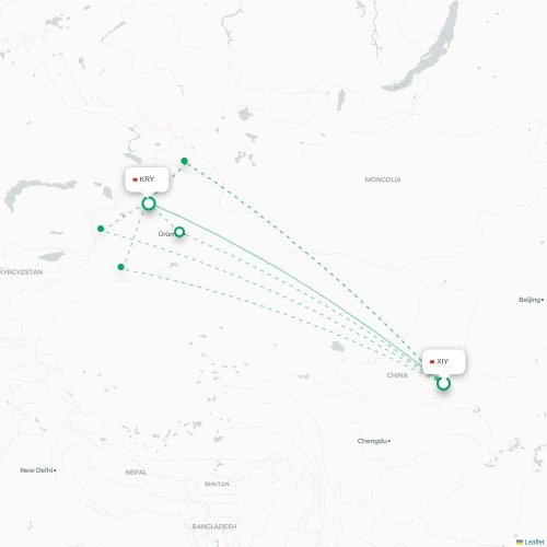 Mapa lotu bezpośredniego Xi'an – Karamay