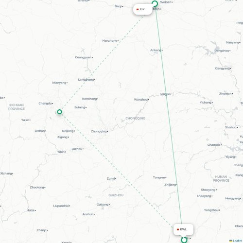 Mapa de vuelo directo Xi'an - Guilin
