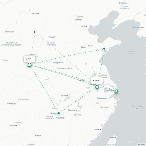 Mapa lotu bezpośredniego Xi'an – Nankin