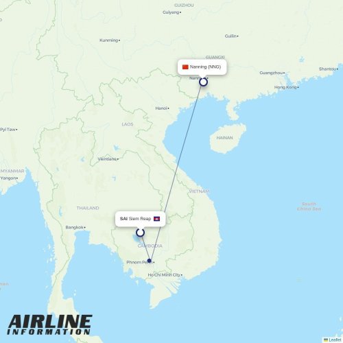 Mapa lotu bezpośredniego Xi'an – Nanning