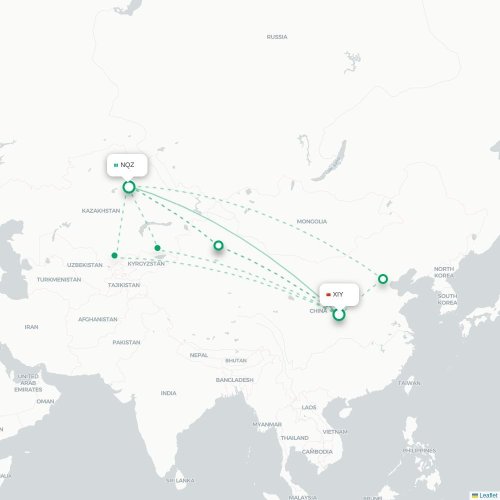 Mapa de vuelo directo Xi'an - Astana