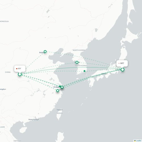 Mapa lotu bezpośredniego Xi'an – Tokio
