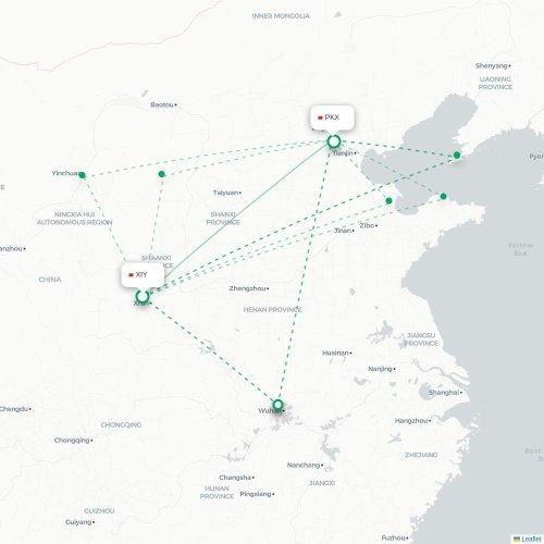 Mapa lotu bezpośredniego Xi'an – Pekin