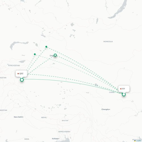 Mapa de vuelo directo Xi'an - Kasgar