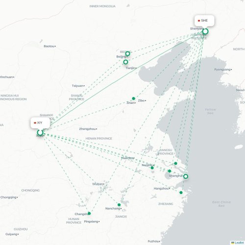 Mapa lotu bezpośredniego Xi'an – Shenyang