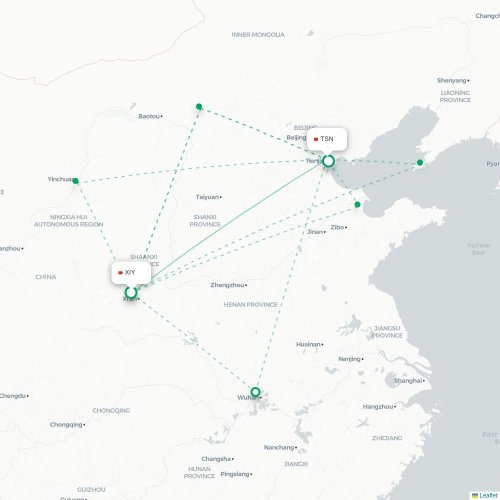 Mapa lotu bezpośredniego Xi'an – Tiencin
