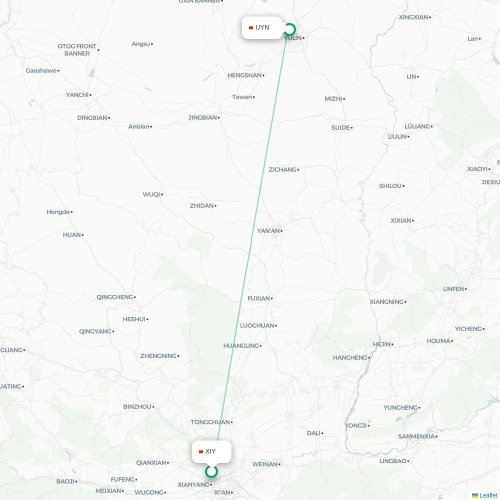 Mapa de vuelo directo Xi'an - Yulin