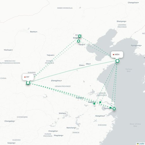 Mapa lotu bezpośredniego Xi'an – Weihai