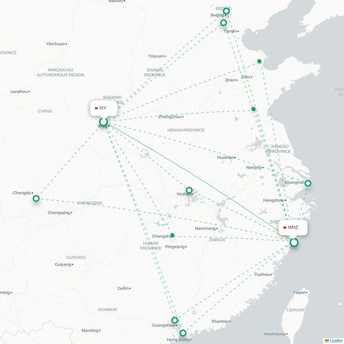 Mapa lotu bezpośredniego Xi'an – Wenzhou