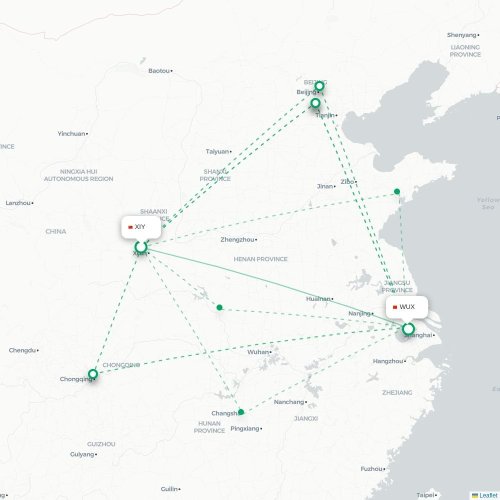 Mapa lotu bezpośredniego Xi'an – Wuxi